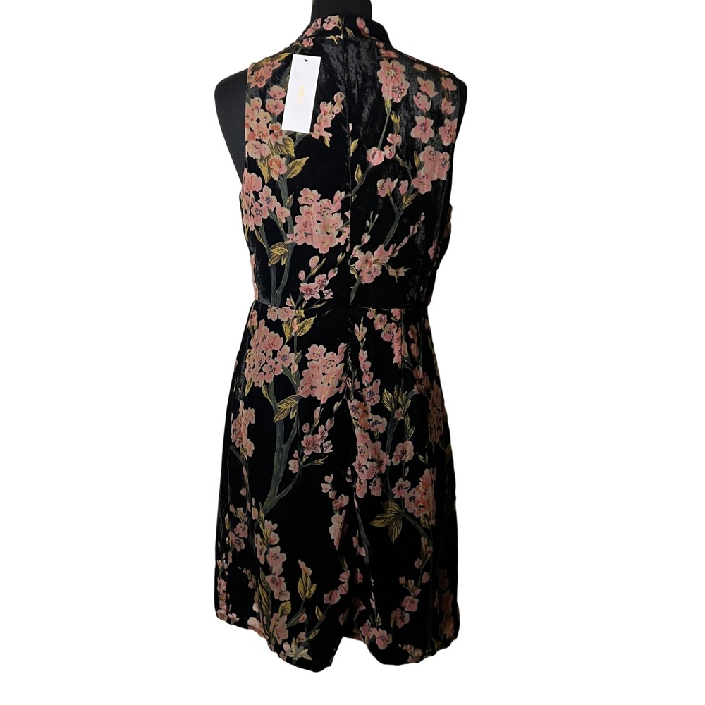 Aakaa Floral Velvet Mini Dress in Black Pink Cherry Blossom, Women's Size Medium - Picture 7 of 11